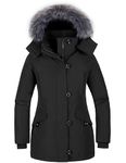 CHIN·MOON Women's Water Resistant Down Parka Hooded Quilted Winter Jacket Black L