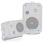 2Pc Outdoor Weatherproof Speaker System - 3.5 Inch Dual Waterproof Wall or Ceiling Mounted Speakers w/ Heavy Duty Grill, Universal Mount - For Pool, Patio or Indoor Use - Pyle AZPDWR30W (White)