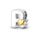 Parmuz 925 Sterling Silver Letter Charms A-Z for Bracelets Necklace Golden Heart Alphabet Initial Beads Pendant Jewelry Gift for Women