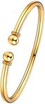 U7 Simple Cuff Bracelet Gold Plated Sterling Silver 4mm Tube Torque Bracelet Bangle for Women