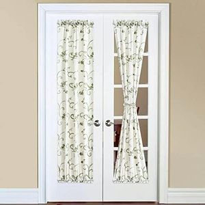VOGOL French Door Curtains, Green Vines Embroidered Privacy Doorway Curtains, 1 Piece 25 x 72 Inches Window Treatment for Sidelight Glass Window, Rod Pocket