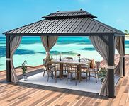 MELLCOM 10'x13' Hardtop Gazebo Galvanized Steel Outdoor Gazebo Canopy Double Vented Roof Pergolas Aluminum Frame with Netting and Curtains for Garden,Patio,Lawns,Parties