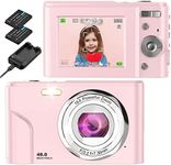 Digital Camera, Bofypoo Photo Camera Auto Focus 32G Card FHD 1080P 48MP with 16x Digital Zoom, Compact Camera Portable Mini Camera for Teenagers, Children, Students, Beginners (Pink)