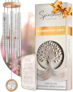 Tree of Life Memorial Wind Chimes for Loss of Loved One - Beautifully Packaged Memory Tree Windchimes in Memory of a Loved One - Sympathy Wind Chimes with Sympathy Card & Floral Keepsake (32" Size)