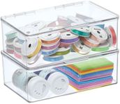 mDesign Plastic Craft Stackable Storage Organizer w/Hinged Lid - Easy-to-Carry Crayon, Bead, Sewing, Hobby Supply Container - Arts and Crafts Organizer Storage Box - Lumiere Collection, 2 Pack, Clear