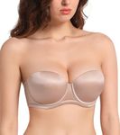 Lemorosy Women's Push Up Strapless Bra Thick Padded Underwire Multiway Convertible Add a Cup(Beige,34B)
