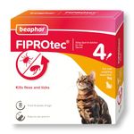 Beaphar - FIPROtec Spot-On - Kills Fleas & Ticks - Vet Strength Treatment - Easy to Apply - Suitable for Cats & Kittens from 8 Weeks of Age, Weighing more than 1kg - 4 Pipettes