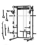 EONFITOmni Smith Machine Home Gym, Squat Rack Power Cage with Smith Bar, Free Motion Arms, Cable Crossover Pulley System and Attachments 1500lbs (Black)