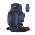 TRAWOC GLOBETROTTER 80 Liter (70+10) Internal Metal & Fiber Frame Rucksack Bag for Men & Women Trekking, Hiking Travel Backpack with Detachable Daypack, Rain Cover and Shoe Compartment, Navy Blue