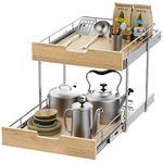 Sikarou Pull Out Cabinet Organizer,Heavy-Duty Slide Out Shelf, Wood and Wire Basket, Pull Out Drawer for for Kitchen Under Sink Space, Pantry, Bathroom, 2 Tie 17 * 21 in