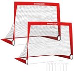 SANGMUCEN Soccer Net Set of 2, Foldable Soccer Goal, Kids Soccer Nets for Backyard Garden Park Beach, Red TSG001R