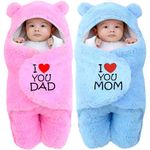 First Kick New Born Combo Pack of Security Baby Blanket Hooded Embroided Wearable Wrapper Baby Sleeping Bag(0-6 Months, L 27 x B 13 Inches) Pack of 2 Pcs