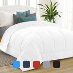 Equinox International Comforter - Queen Size, White, Microfiber, Down Alternative, Reversible, Box Stitched