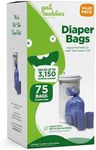 Disposable Diaper Pail Refills Compatible with Ubbi Diaper Pail | Diaper Pail Refill Bags made with Recycled Material | Fresh Powder Scent for Odor Control | Disposable Diaper Trash Bags (75 Count)