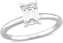 Abbie+Cleo Emerald Shape Created White Moissanite Gemstone Solitaire Statement Ring in Rhodium Flash Plated Sterling Silver, Size 9