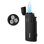 PIPITA Torch Lighter Windproof Triple Jet Flame Butane Lighter with Punch Refillable Zinc Alloy Lighter, Color Change Design of Visual Gas Window (Butane Not Included) (Black)