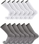 TCK 12 Pairs Work & Athletic Crew Socks (12 Pairs-White/Grey, Large)