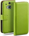 MoEx Flip Case for HTC One M8 / M8s, Mobile Phone Case with Card Slot, 360-Degree Flip Case, Book Cover, Vegan Leather, Lime-Green