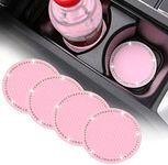 ACODABLEM 4 Pack Bling Car Coasters, 2.75 Inch Bling Crystal Rhinestone Soft Rubber Universal Anti-Slip Glitter Cup Mats Auto Drink Coaster Car Interior Decoration Accessories for Women or Girl (Pink)