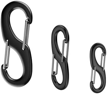 STEEL HAWK “S” Shaped Surgical Stainless Steel Carabiner Clips (S/M/L) | Heavy Duty Double Carabiner Two Clips | Dual Spring Wire Gate Snap Hooks Set | Hook for Bag Keychain Buckle & Tools -PVD Black