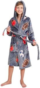 V.&GRIN Boys Fleece Robe, Hooded Plush Soft Fuzzy Bathrobe for Kids 3-14 Years（Sports 9-10