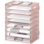 DALTACK 9-Tier Paper Letter Tray Desk Organizer with Handles, Mesh File Holder Organization, Paper Sorter Desk Organizer for Office Home School,Pink