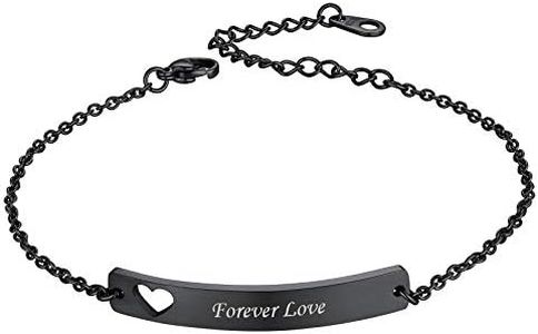 ChainsHouse Name Bracelet Personalized Black ID Bar Link Bracelet for Men Women, Customized Jewelry Gift
