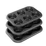 3 Pack Nonstick Muffin Pan, Carbon Steel Cupcake Pan, Easy to Clean and Perfect for Making Muffins or Cupcakes, 6 Cup Standard