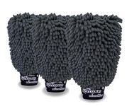 SOFTSPUN Microfiber Double Side Chenille Mitt, 3 Piece Set 1700 GSM Grey. Multi-Purpose Super Absorbent and Perfect Wash Clean with Lint-Scratch Free Cars, Window, Kitchen, Home Dusting!