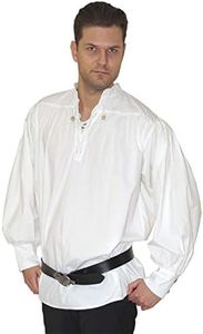 Maylynn - Caytan - Chemise Style médiéval/Pirate - Coton - Blanc - L/XL