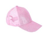 Luckier Glittery Ponytail Baseball Cap for Kids Messy Bun Baseball Hat Visor Caps for Girls (Pink)