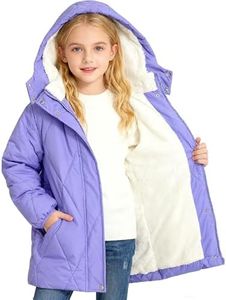 Funncokid Girls Winter Coat for Size 11-12 Years Puffer Hooded Jacket Thick Sherpa Fleece Lined Purple Parka Windproof Waterproof Kids Outwear