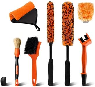 YeewayVeh 7PCS Car Wheel Cleaning Brush Kit, 2 Sizes Long Handle Bendable Wheel Cleaner Brush, Scratch-Free Detailing Brush, Tire Brush and Chain Brush, Soft Mitt and Towel for Motorcycle and Bicycles
