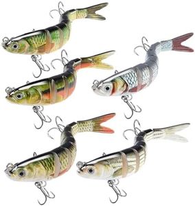 RYACO Fishing Lures for Bass Trout, Multi Jointed Segmented Fishing Bait for Freshwater and Saltwater, Lifelike Swimbait with Hooks Crankbaits Fishing Gifts for Men, Family Fishing Gear, 5PCS