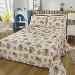 FADFAY Rose Sheets Set Full Elegant Beige Floral Bedding Shabby Red Flower Bed Sheet Set Vintage Peony Farmhouse Bedding 100% Cotton Soft Girls Bedding with Deep Pocket Fitted Sheet 4Pcs, Full Size
