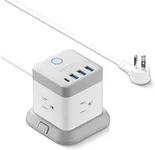 BESTEK Power Strip with USB, Vertical Cube Mountable Power Outlet Extender with 3 Outlets, 3 USB & 1 USB-C PD20W Ports, 5 Feet Extension Cord Flat Plug and Detachable Base for Easy Mounting