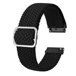 BISONSTRAP Nylon Watch Bands 20mm, Adjustable Braided Loop Straps for Men and Women,Black with Silver Buckle