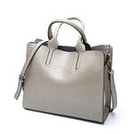 Pahajim Women Top Handle Satchel Handbags Fashion Oil Leather Purses and Handbags Bucket Bag Tote Bag for Women,Gray