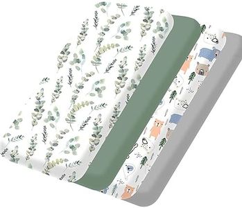 Bimocosy Mini Crib Sheets,Pack and Play Sheets for Baby Boy 4 Pack,Size 38"x 26" for Playard Mattress,Portable Mini Crib,Soft Pack N Play Sheets Fitted,Leaf/Bear/Gray/Grayish Green