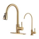 Kitchen Faucet and Water Filter Faucet Combo, WOWOW Stainless Steel Kitchen Sink Faucet with Drinking Water Faucet for Reverse Osmosis or Water Filtration System, Brushed Gold