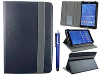 Emartbuy Universal 7-8.8 Inch Midnight Blue Multi Angle Folio Wallet Case Cover With Card Slots Grey Elastic Strap and Stylus Pen Suitable for Selected Devices Listed Below