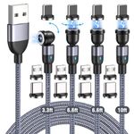 Vattud Magnetic Charging Cable 4-Pack (3.3ft/6.6ft/6.6ft/10ft), 540 Degree Rotating Phone Charger Cable, 3 in 1 Nylon Braided USB Cable for Type C, Micro USB