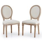 VONLUCE Accent Chairs Set of 2, French Upholstered Dining Chairs for Bedroom Living Room Kitchen, Vintage Vanity Chairs with Oval Birch Backrests Rubberwood Legs, Louis XVI Farmhouse Home Decor, Beige