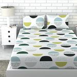 LORETO – A QUALITY LINEN BRAND 144 TC Cotton King Bedsheet with 2 Pillow Covers - Hawaiian Blue and Pale Yellow Circle