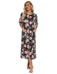 Veseacky Zipper Robe For Women Half Sleeve House Dress Full Length Coat With Pockets Flower 5 with L