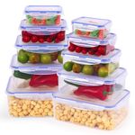 Rainberg Plastic Food Storage Containers - 20 Pieces (10 containers & 10 Lids) Food Containers, Air Tight Lids, Freezer, Microwave & Dishwasher Safe. (Transparent)