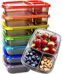 Youngever 7 Pack Bento Lunch Box, Meal Prep Containers, Reusable 3 Compartment Plastic Divided Food Storage Container Boxes