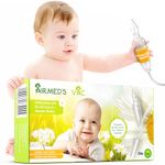 Airmed's Vac Nasal Aspirator Baby. CLINICALLY TESTED, SAFE and GENTLE. Baby nose sucker with 2 suction heads and cleaning brush. Safe and gentle baby nasal aspirator with strength of a vacuum cleaner