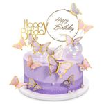 Pink Butterfly Cake Topper, 22 Pcs Happy Birthday with Acrylic Cake Toppers Decorations Butterfly Cupcake Toppers for Girls Women's Birthday Cake Party Decorations Wedding Anniversary