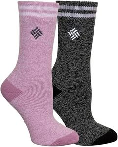 Columbia Sports Women's Fleece Lined Thermal Crew Socks 2-Pack, Minuet/Black, 4-10, Minuet/Black, 4-10